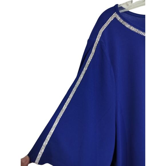 4352)89th&Madison Electric Blue Embellish Bateau Neck Short Sleeve Top Plus 3X - Picture 2 of 6